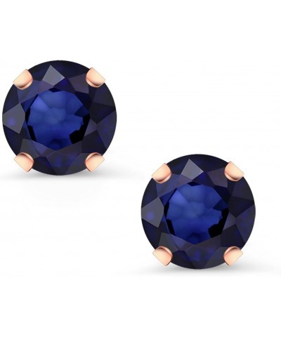 10K Rose Gold Blue Sapphire Stud Earrings For Women | 1.00 Cttw | Gemstone Birthstone | Round 5MM $49.50 Earrings