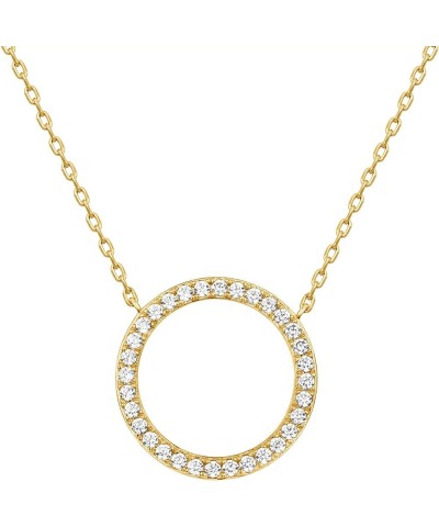 14K Gold Plated Circle CZ Solitaire Necklace | Elegant Bezel Pendant | Dainty Cubic Zirconia Halo Choker Necklaces for Women ...