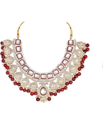 Indian Traditional Bollywood Kundan Earrings, Necklace Set with Maang Tikka Ethnic Jewelry for Women Girls Ruby $24.93 Jewelr...