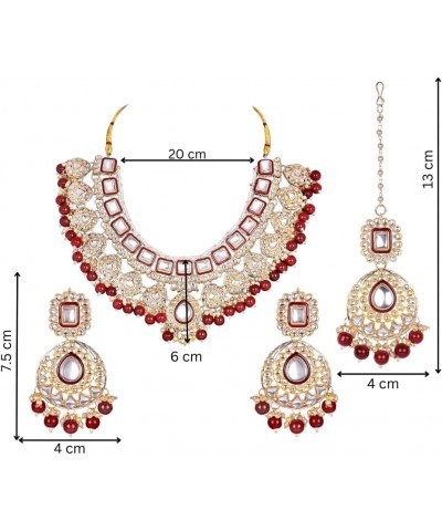 Indian Traditional Bollywood Kundan Earrings, Necklace Set with Maang Tikka Ethnic Jewelry for Women Girls Ruby $24.93 Jewelr...