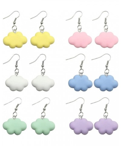 6 Pairs Simple Handmade Lovely White Blue Pink Resin Clouds Dangle Earrings Set Weather Jewelry for Women Girls Clouds Earrin...