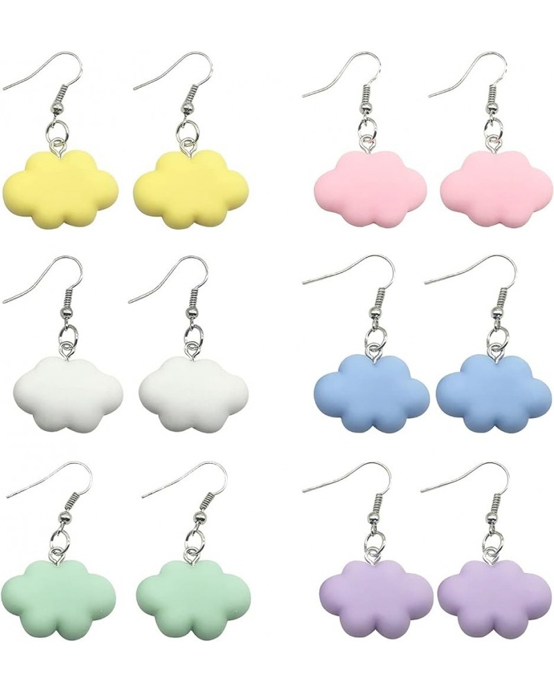 6 Pairs Simple Handmade Lovely White Blue Pink Resin Clouds Dangle Earrings Set Weather Jewelry for Women Girls Clouds Earrin...