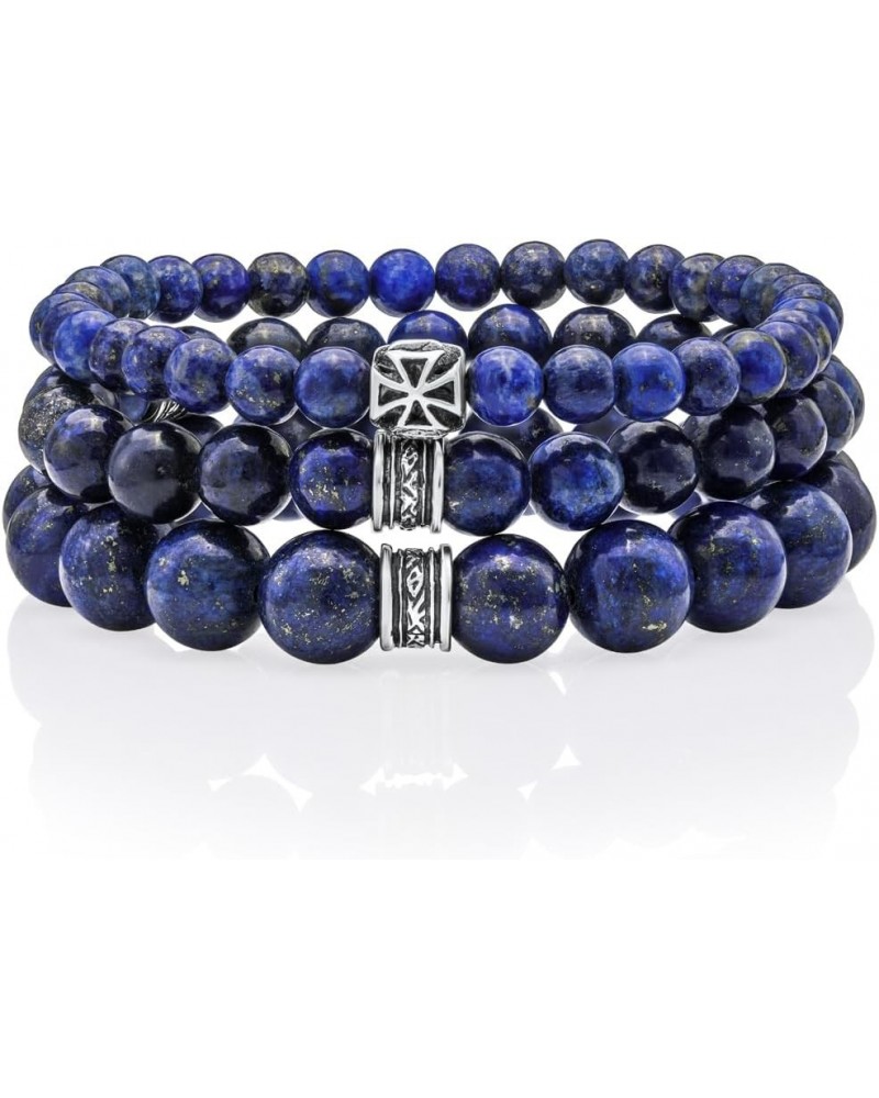 Lapis Lazuli Beaded Bracelet 6/8/10MM Dia Blue Stones with 925 Sterling Silver Beads for Men and Women Natural - 6mm - Size S...