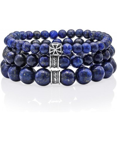 Lapis Lazuli Beaded Bracelet 6/8/10MM Dia Blue Stones with 925 Sterling Silver Beads for Men and Women Natural - 6mm - Size S...