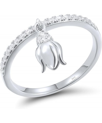 925 Sterling Silver Dangle Ring Cubic Zirconia Jewelry for Women (White Tulip, White Rhodium Plated) $12.50 Rings