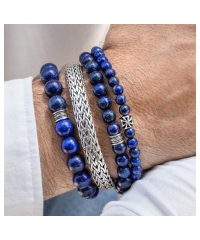 Lapis Lazuli Beaded Bracelet 6/8/10MM Dia Blue Stones with 925 Sterling Silver Beads for Men and Women Natural - 6mm - Size S...