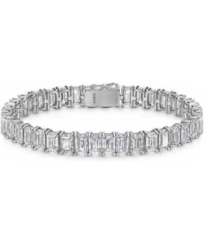 Emerald Cut Cubic Zirconia Tennis Bracelet, Iced Shine 925 Sterling Silver Bracelet, Shining Wrist Jewelry 6/6.5/7 inch 7 Inc...