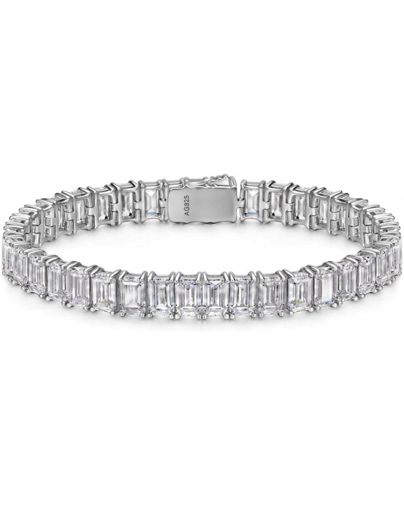 Emerald Cut Cubic Zirconia Tennis Bracelet, Iced Shine 925 Sterling Silver Bracelet, Shining Wrist Jewelry 6/6.5/7 inch 7 Inc...