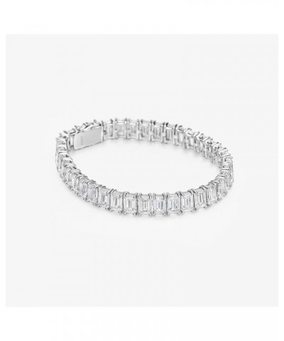 Emerald Cut Cubic Zirconia Tennis Bracelet, Iced Shine 925 Sterling Silver Bracelet, Shining Wrist Jewelry 6/6.5/7 inch 7 Inc...