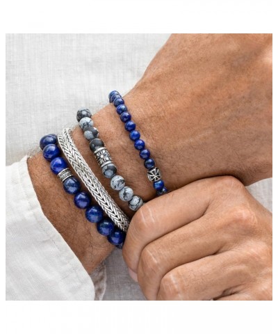 Lapis Lazuli Beaded Bracelet 6/8/10MM Dia Blue Stones with 925 Sterling Silver Beads for Men and Women Natural - 6mm - Size S...