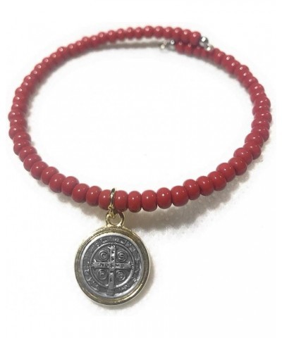 Set of 2 Red Evil Eye and Saint Benedict Memory Wire Bracelets. Set de dos pulseras de Memoria de San Benito y ojo turco Rojo...