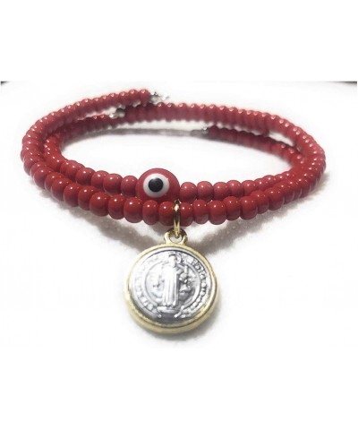 Set of 2 Red Evil Eye and Saint Benedict Memory Wire Bracelets. Set de dos pulseras de Memoria de San Benito y ojo turco Rojo...