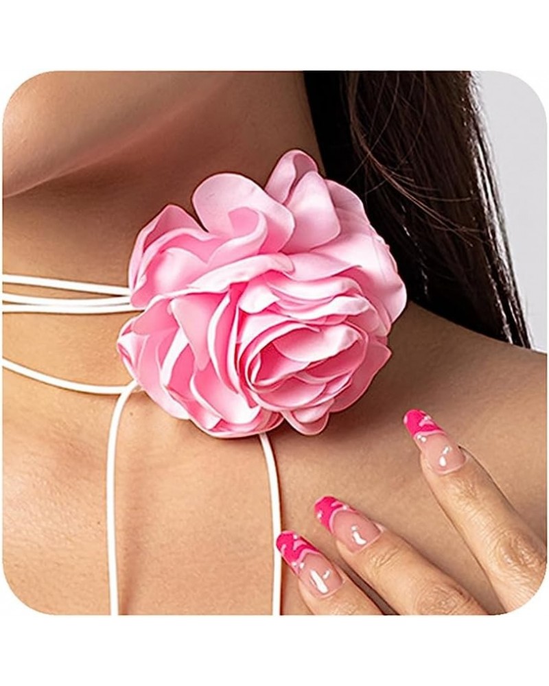 Exquisite Choker Camellia Flower Lace-up Necklace for Women Girls Velvet Floral Choker Summer Beach Necklace Pink $8.93 Neckl...