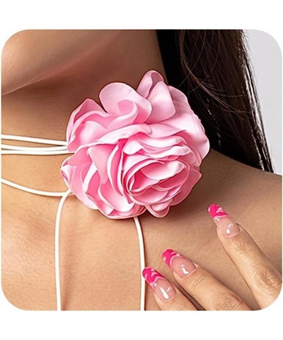 Exquisite Choker Camellia Flower Lace-up Necklace for Women Girls Velvet Floral Choker Summer Beach Necklace Pink $8.93 Neckl...