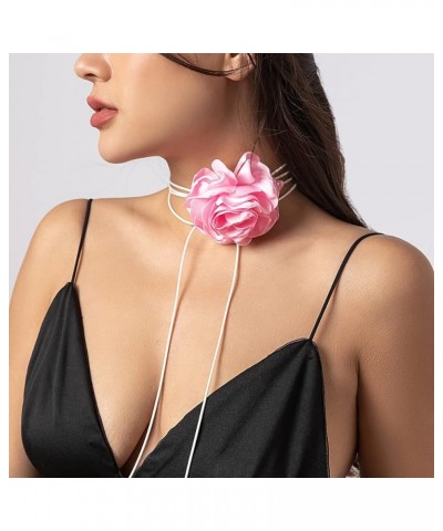 Exquisite Choker Camellia Flower Lace-up Necklace for Women Girls Velvet Floral Choker Summer Beach Necklace Pink $8.93 Neckl...