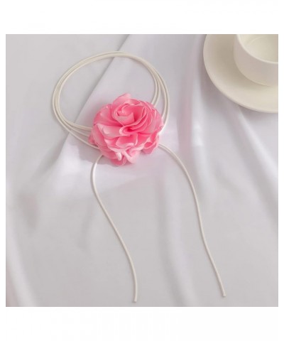 Exquisite Choker Camellia Flower Lace-up Necklace for Women Girls Velvet Floral Choker Summer Beach Necklace Pink $8.93 Neckl...