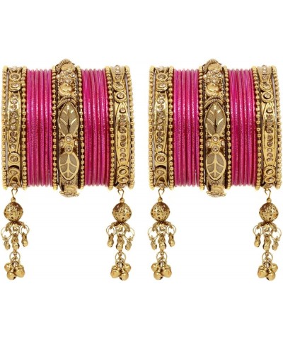 SANARA Traditional Antique Gold Plated Indian Wedding & Festive Occasion 42 Pcs Latken Bangles Set Pair Hanging Jewelry Straw...