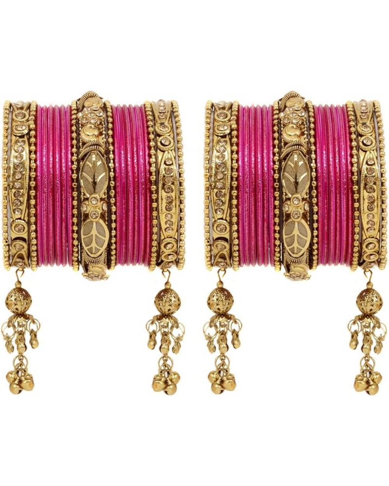 SANARA Traditional Antique Gold Plated Indian Wedding & Festive Occasion 42 Pcs Latken Bangles Set Pair Hanging Jewelry Straw...