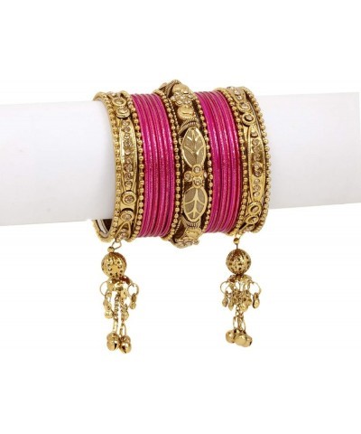 SANARA Traditional Antique Gold Plated Indian Wedding & Festive Occasion 42 Pcs Latken Bangles Set Pair Hanging Jewelry Straw...