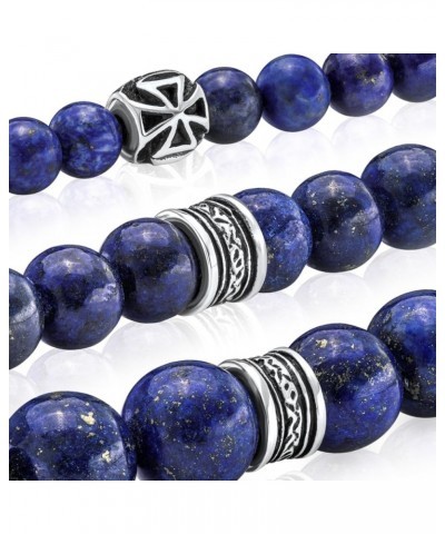 Lapis Lazuli Beaded Bracelet 6/8/10MM Dia Blue Stones with 925 Sterling Silver Beads for Men and Women Natural - 6mm - Size S...