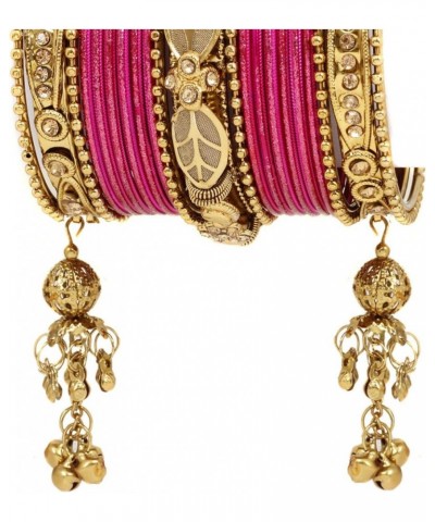 SANARA Traditional Antique Gold Plated Indian Wedding & Festive Occasion 42 Pcs Latken Bangles Set Pair Hanging Jewelry Straw...