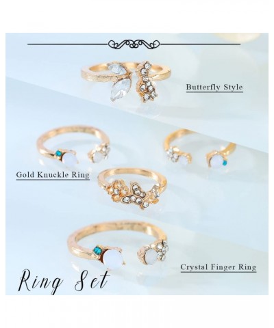 Gold Knuckle Ring Sets Butterfly Stackable Ring Crystal Mid Finger Ring Open Statement Ring Jewelry for Women and Girls(Pack ...