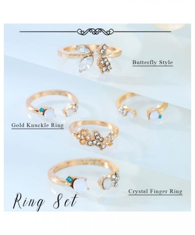 Gold Knuckle Ring Sets Butterfly Stackable Ring Crystal Mid Finger Ring Open Statement Ring Jewelry for Women and Girls(Pack ...