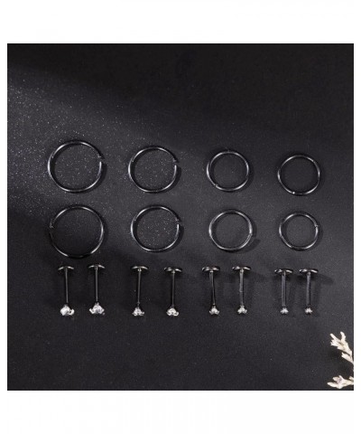 16Pcs 18G 20G 316L Stainless Steel Threadless Push in Nose Rings Studs for Women Men Nose Rings Hoop Nose Piercing Jewelry CZ...