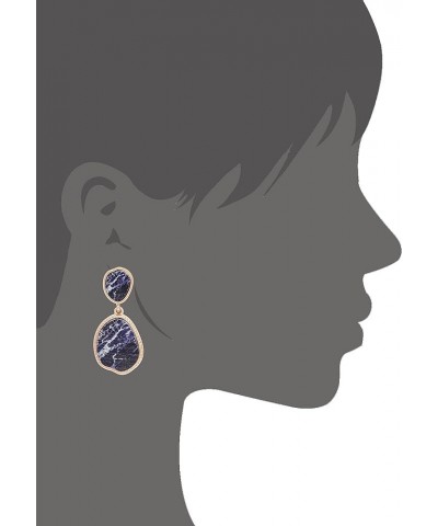 Bohemian Wood And Flower Printed Oval Shaped Drop Statement Earrings NAVY $7.50 Earrings