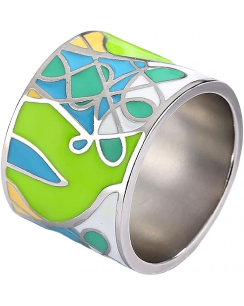 Lady Ring Decoration Exquisite Fashion Graffiti Enamel Jewelry Ring for Daily Wear US 7 $4.24 Rings