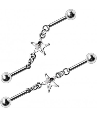 316L Stainless Steel Prong Setting Star Chain Industrial Barbell $9.30 Body Jewelry