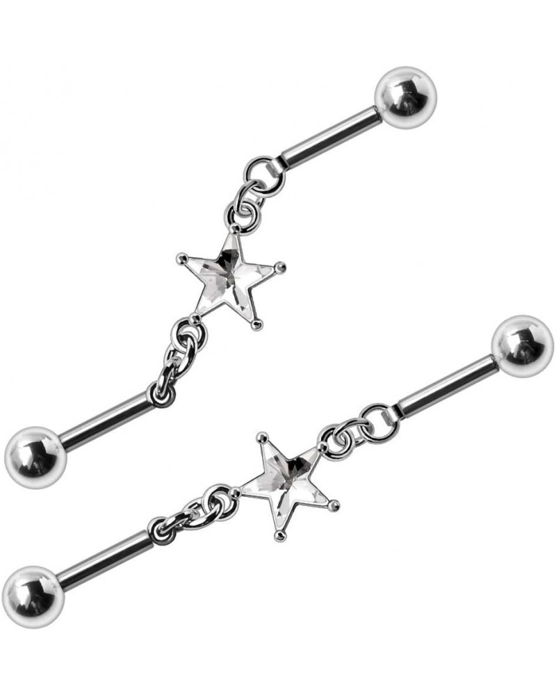 316L Stainless Steel Prong Setting Star Chain Industrial Barbell $9.30 Body Jewelry