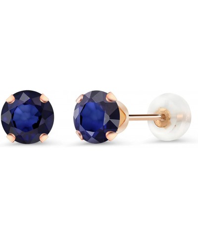 10K Rose Gold Blue Sapphire Stud Earrings For Women | 1.00 Cttw | Gemstone Birthstone | Round 5MM $49.50 Earrings