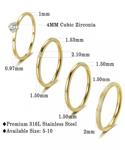 4 Pcs 18K Yellow Gold Plated Stainless Steel Stackable Rings Set for Women, Round Cubic Zirconia Thin Stacking Ring Simple En...