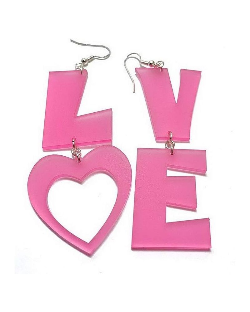 Letters Love Dangle Earrings Love Heart Pink Acrylic White Silver Metal Hoop Fashion Earrings for Women Girls Valentine's Day...