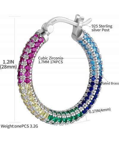 925 Sterling Silver Post Hoop Earrings for Women Gilrs Multcolors Cubic Zirconia 14K Gold Plated Chunky Silver Gold Hoop Earr...