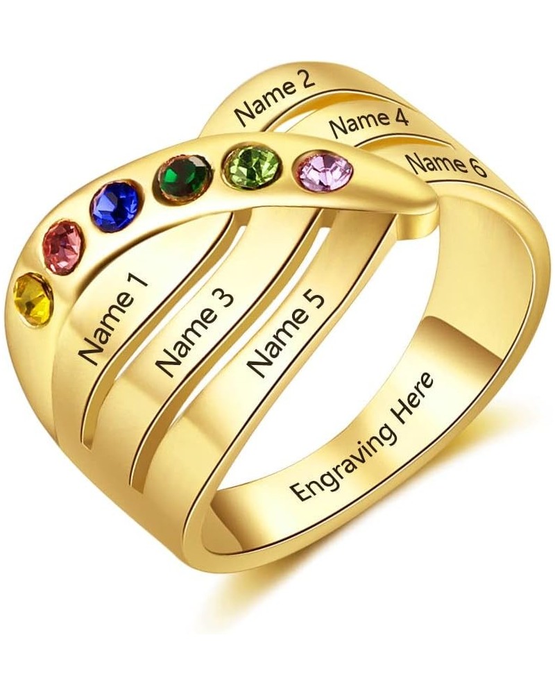 10k 14k 18k Solid Gold Personalized Custom Family Name Ring for Women Customize Mother Name Ring with 1-6 Birthstones Real Go...