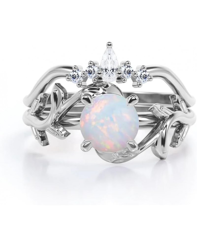 Opal Engagement Rings for Women Bridal Sets Opal and Moissanite Engagement Ring Set 10K 14K 18K White/Rose Gold Wedding Ring ...