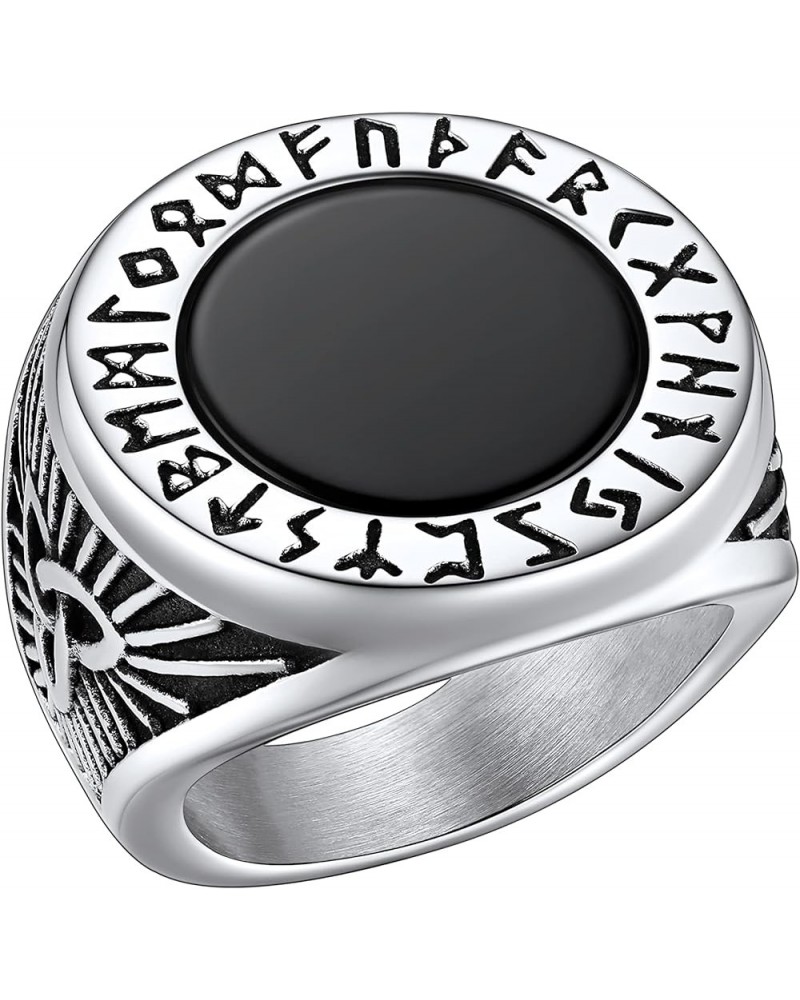 Black Onyx Rings for Men, Stainless Steel Ring with Round/Square Onyx Stone, Mens Norse Runes Celtic Knot Rings Size 7-14 01....