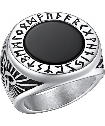 Black Onyx Rings for Men, Stainless Steel Ring with Round/Square Onyx Stone, Mens Norse Runes Celtic Knot Rings Size 7-14 01....