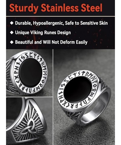 Black Onyx Rings for Men, Stainless Steel Ring with Round/Square Onyx Stone, Mens Norse Runes Celtic Knot Rings Size 7-14 01....