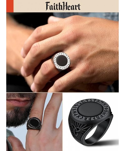 Black Onyx Rings for Men, Stainless Steel Ring with Round/Square Onyx Stone, Mens Norse Runes Celtic Knot Rings Size 7-14 01....