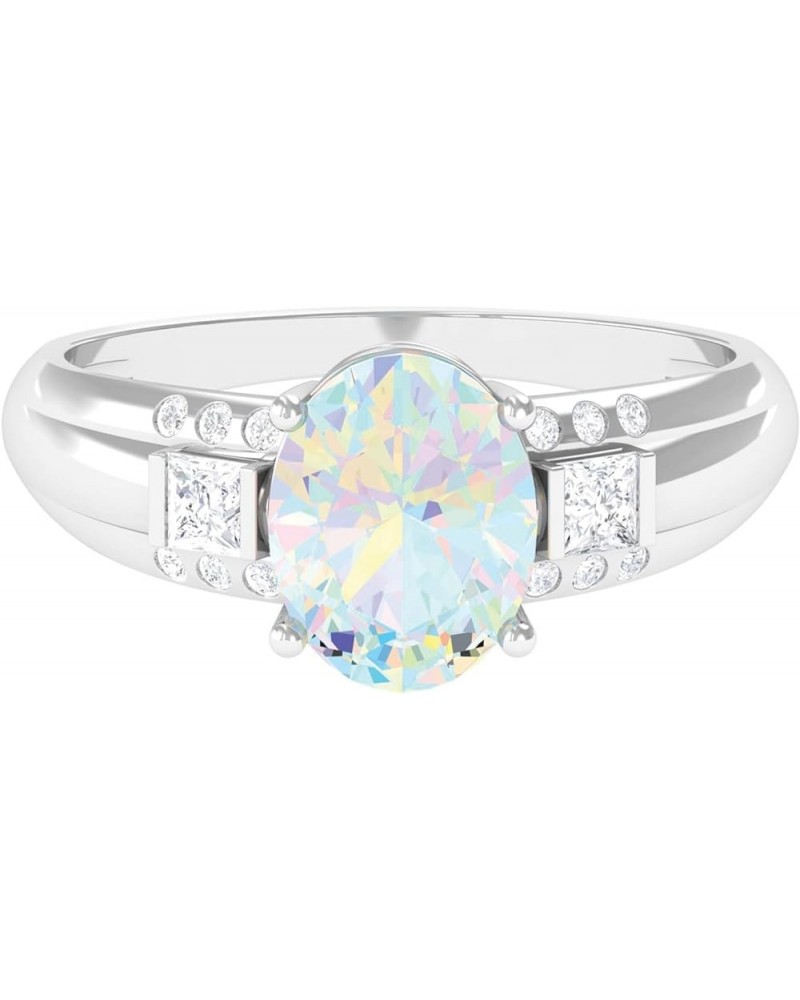 Ethiopian Opal Solitaire Engagement Ring with Diamond, Genuine Opal Statement Ring for Women 10K White Gold $450.56 Rings