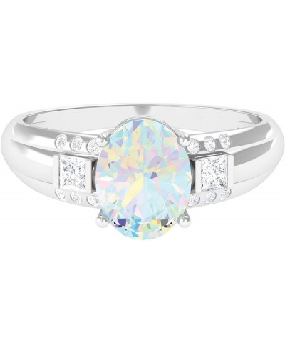 Ethiopian Opal Solitaire Engagement Ring with Diamond, Genuine Opal Statement Ring for Women 10K White Gold $450.56 Rings