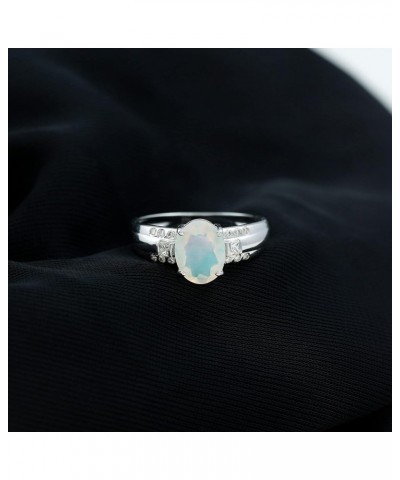 Ethiopian Opal Solitaire Engagement Ring with Diamond, Genuine Opal Statement Ring for Women 10K White Gold $450.56 Rings