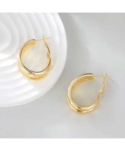 Gold Hoop Earrings for Women, Trendy 14K Gold Plated Chunky Gold Hoops Cuff Earrings Lightweight Statement Earrings Hypoaller...