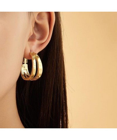 Gold Hoop Earrings for Women, Trendy 14K Gold Plated Chunky Gold Hoops Cuff Earrings Lightweight Statement Earrings Hypoaller...