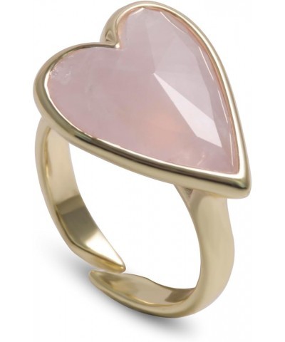 Natural Gemstone Ring, Heart Shape Genuine Crystal Quartz Amethyst Amazonite Rose Quartz Rings for Women, 14K Gold Plated Adj...