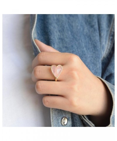 Natural Gemstone Ring, Heart Shape Genuine Crystal Quartz Amethyst Amazonite Rose Quartz Rings for Women, 14K Gold Plated Adj...