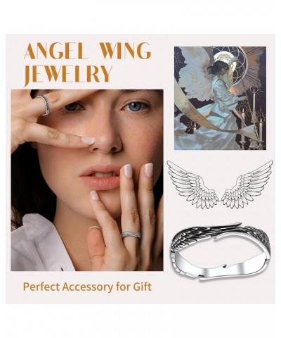 925 Sterling Silver Engravable Angel Wings Rings, Retro Memory Guardian Feather Wing Band Ring for Women Men (with Gift Box) ...